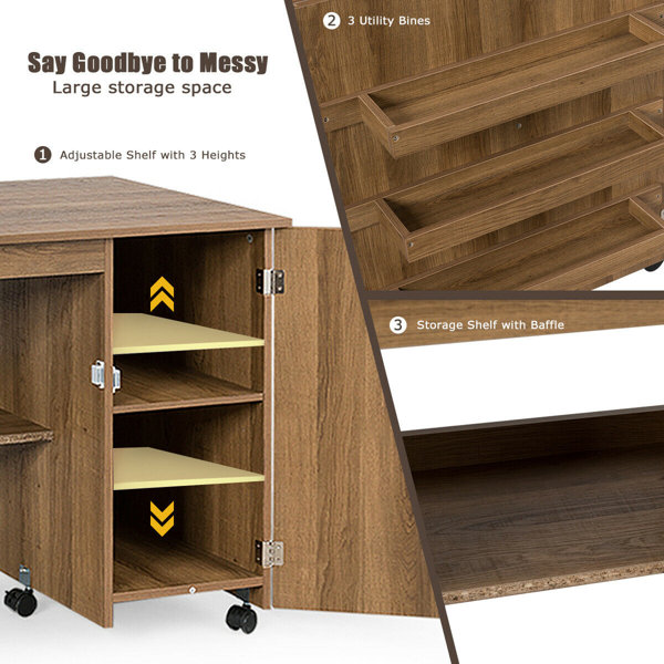 Costway 62.5'' x 20'' Foldable Sewing Table with Sewing Machine